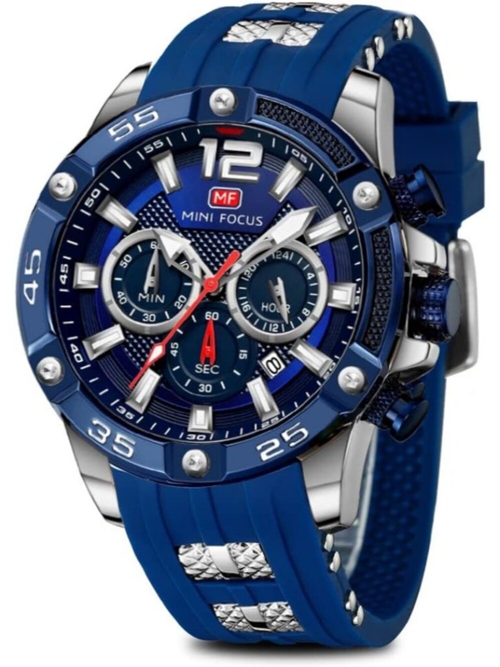 Men's Silver And Blue Analog Waterproof Chronograph Classic Stylish Casual Watch